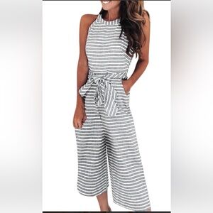 NWT LOFT sM tie front jumpsuit-linen/cotton/viscose-wash/wear-wide, cropped leg